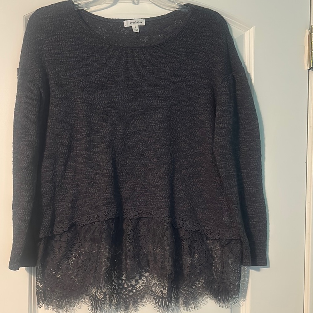 Eyeshadow Navy Lace Hem Sweater